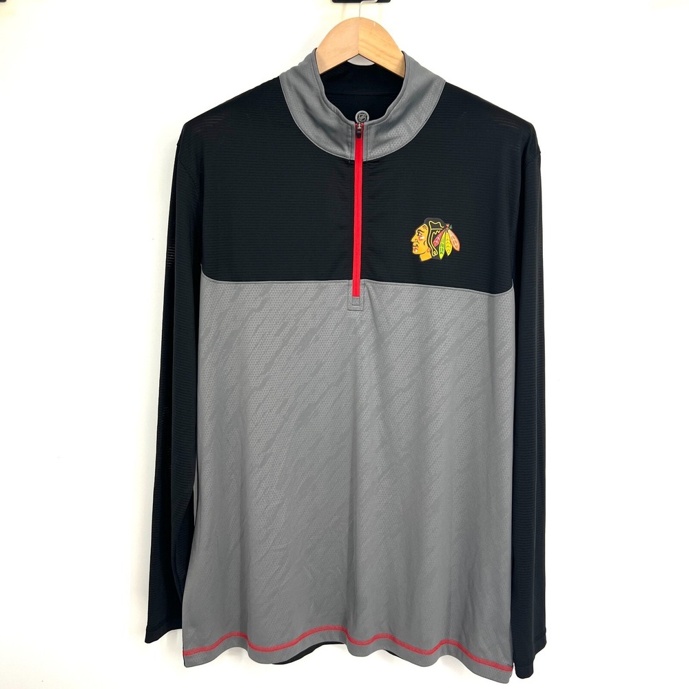 Chicago Blackhawks Fanatics Iconic Defender NHL Quarter Zip Jacket Mens XL Black